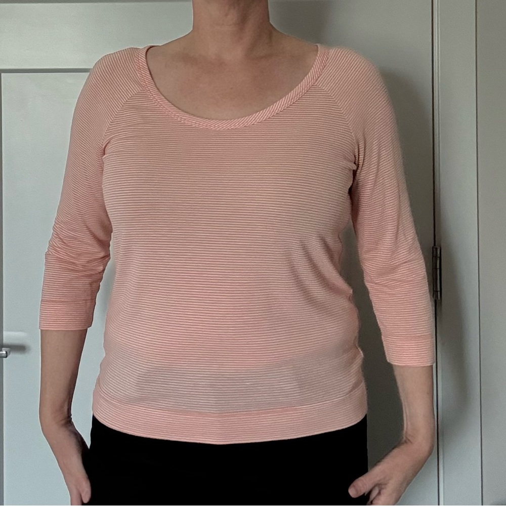 St John peach & white stripe 3/4 Sleeve Top